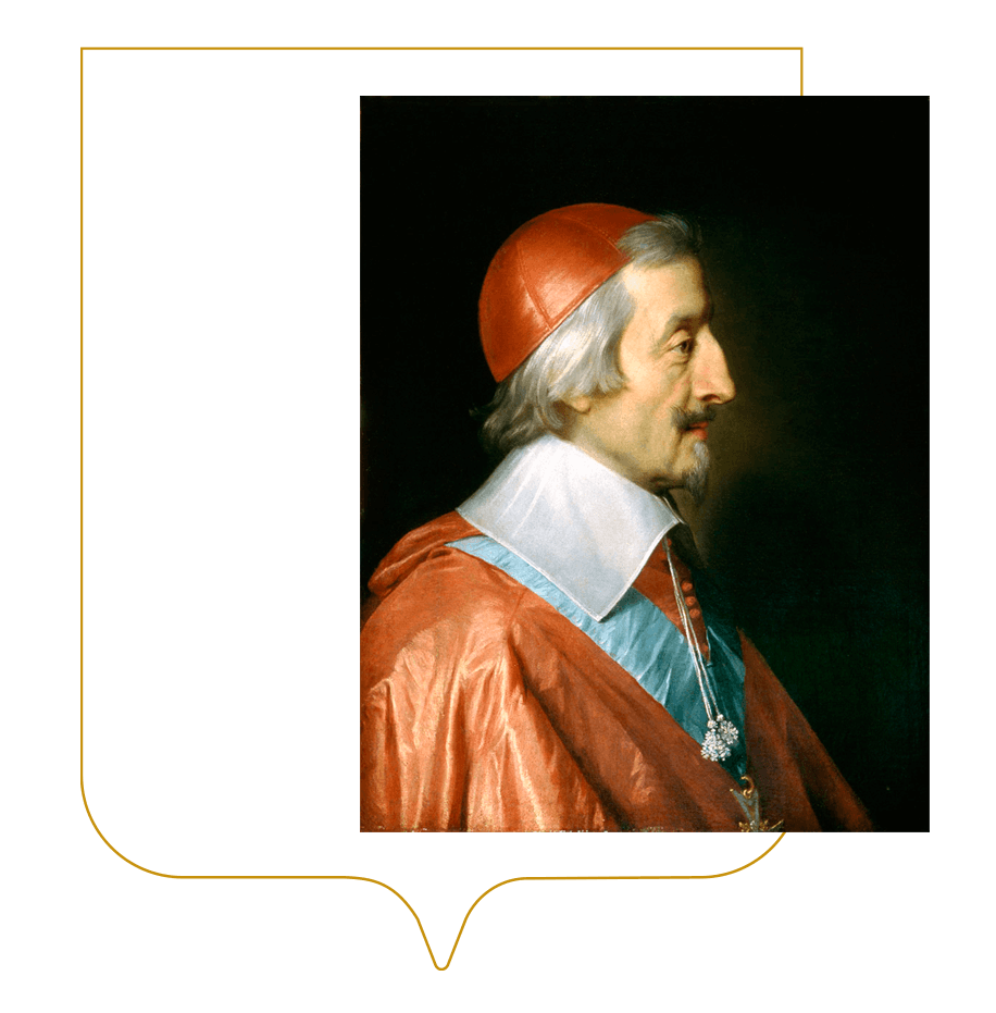 Peinture du cardinal Richelieu dans un blason aux contours or