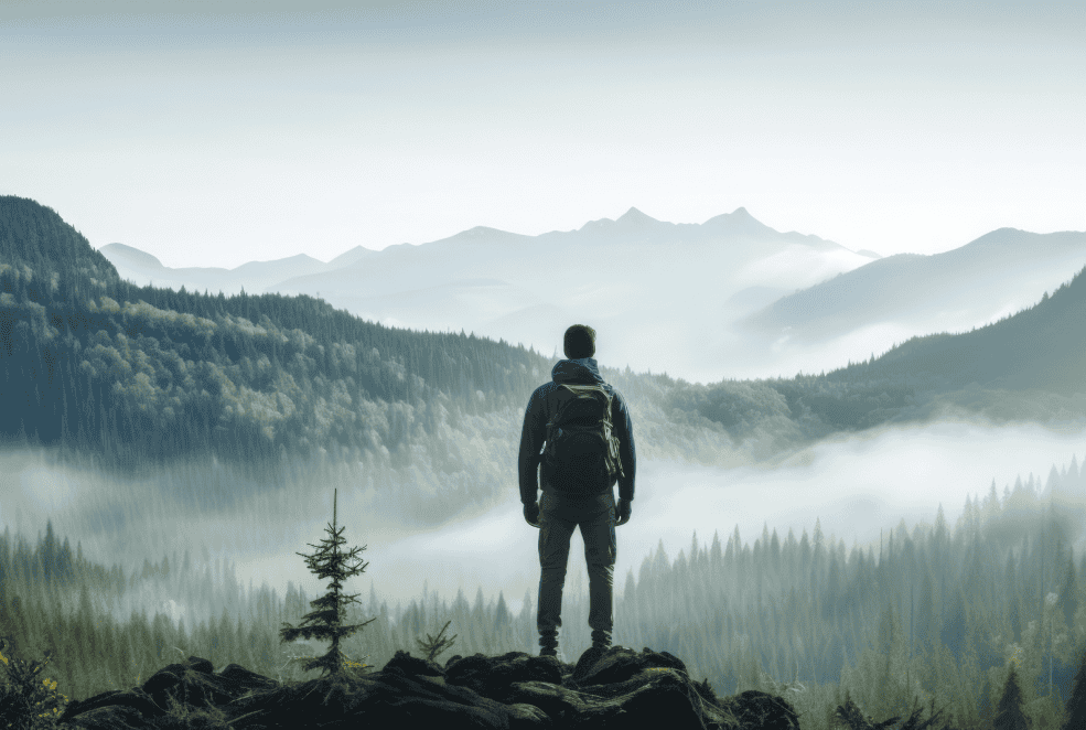 Homme au sommet d'une montagne