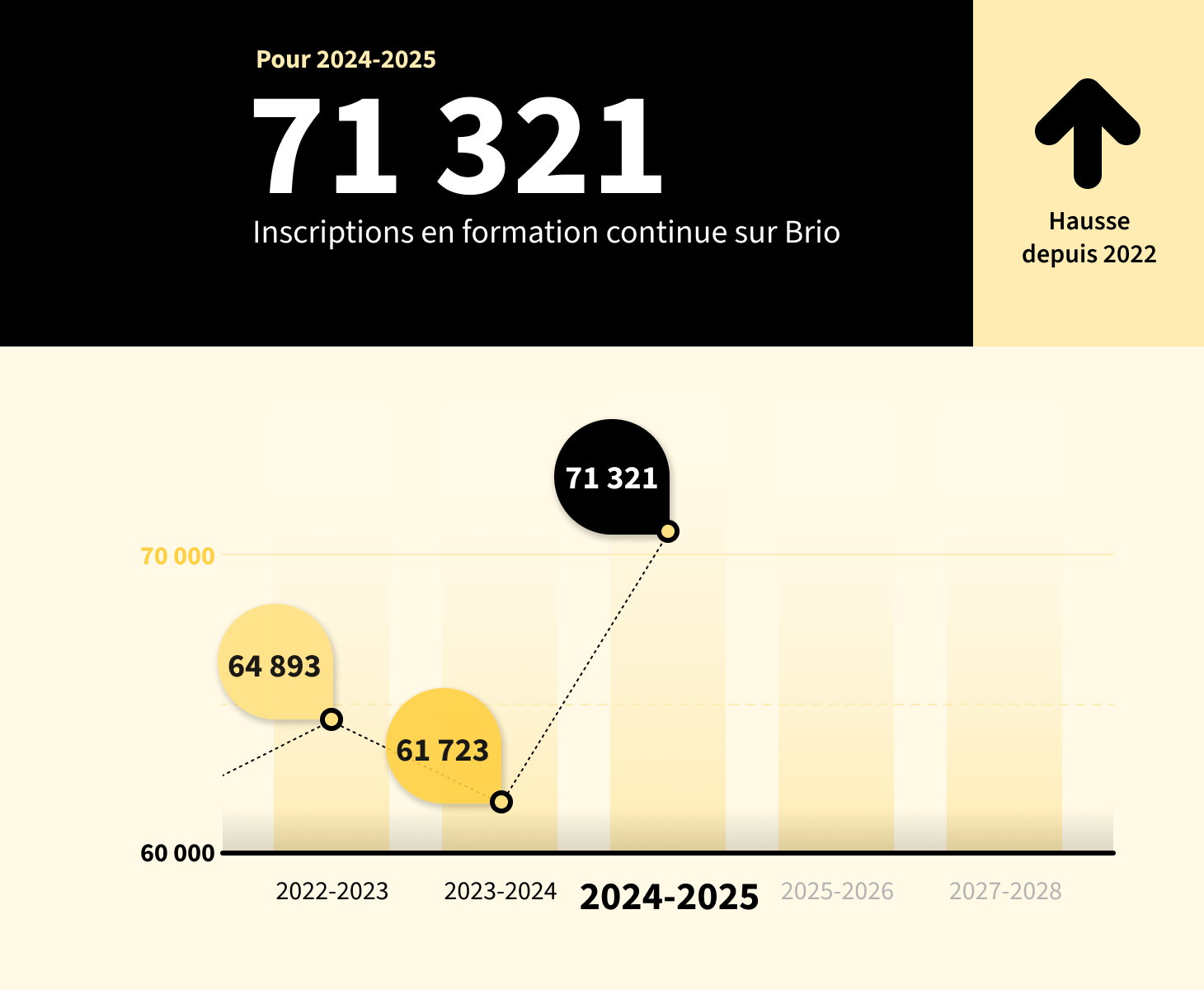 Graphique des inscriptions en formation continue sur Brio
