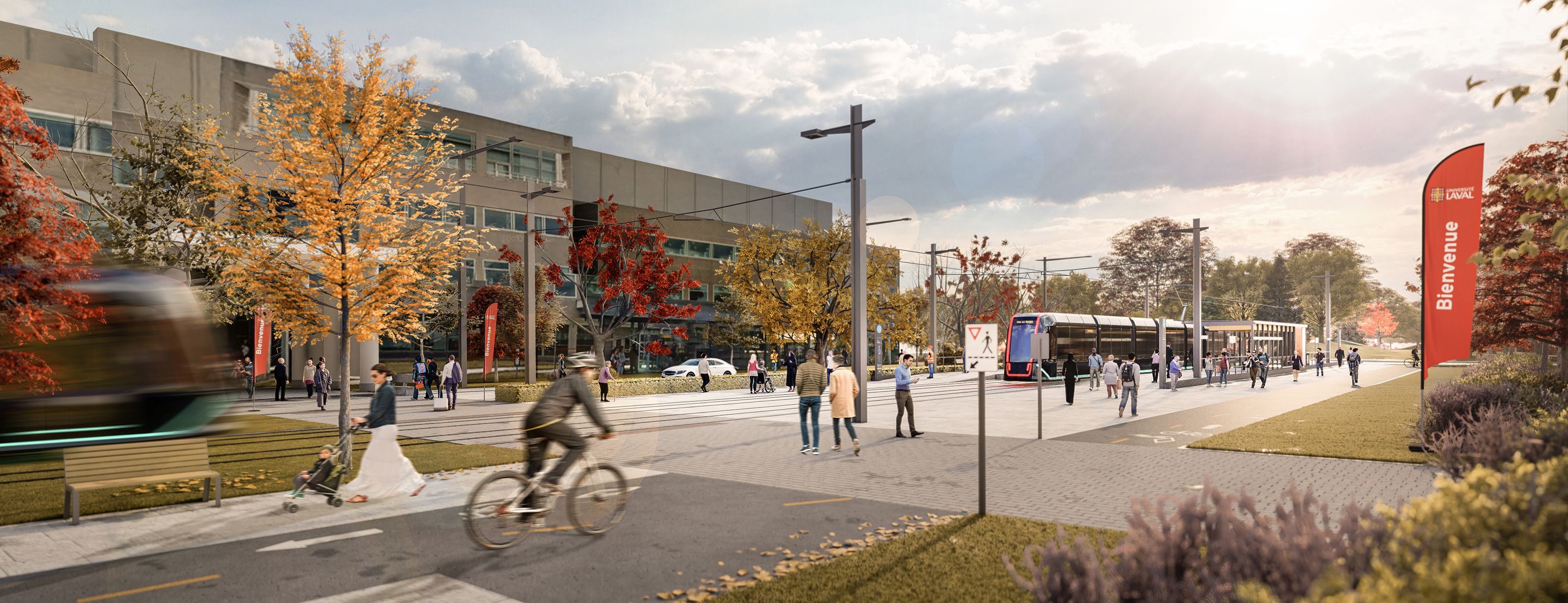 TramCité devant le pavillon Alphonse-Desjardins