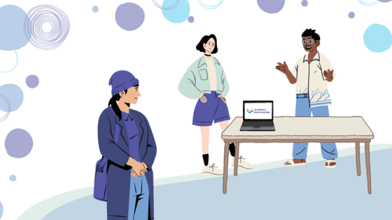 Image représentant des personnes étudiantes devant un kiosque.