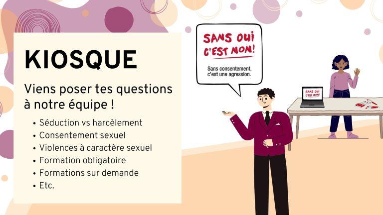 Viens poser tes questions à notre équipe ! Séduction vs harcèlement, consentement sexuel, violences à caractère sexuel, formation obligatoire, formations sur demande, etc.